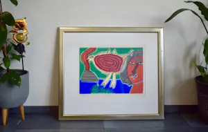 Corneille - Zeefdruk - Femme et oiso rouge - Ingelijst kopen? Bied vanaf 195!