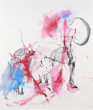 Griet Menschaert - Gemengde techniek op papier, Abstracte compositie kopen? Bied vanaf 1!