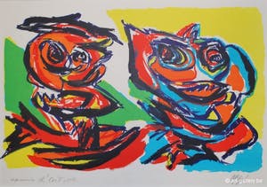 Karel Appel - Compositie, litho in kleur, fraai zwevend gelijst kopen? Bied vanaf 799!