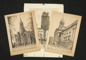 Marius Johannes Janssen - Ets, Dordrecht + Onbekend, twee etsen van Rotterdam kopen? Bied vanaf 1!