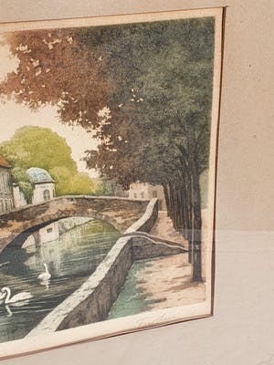 Frederic Louis Leve - Riviertje door Brugge met Zwanen kopen? Bied vanaf 34!
