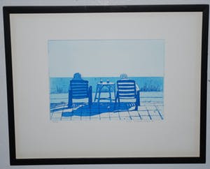 Lucie Meulendijks - zitje bij de zee - kleurets 1983 - oplage 100 - ingelijst kopen? Bied vanaf 30!