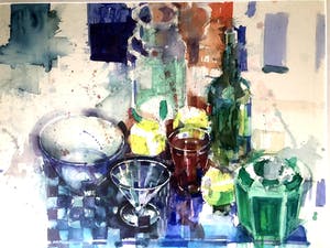 Anthonie Mandos - Stilleven met geblokte doek - Aquarel kopen? Bied vanaf 160!