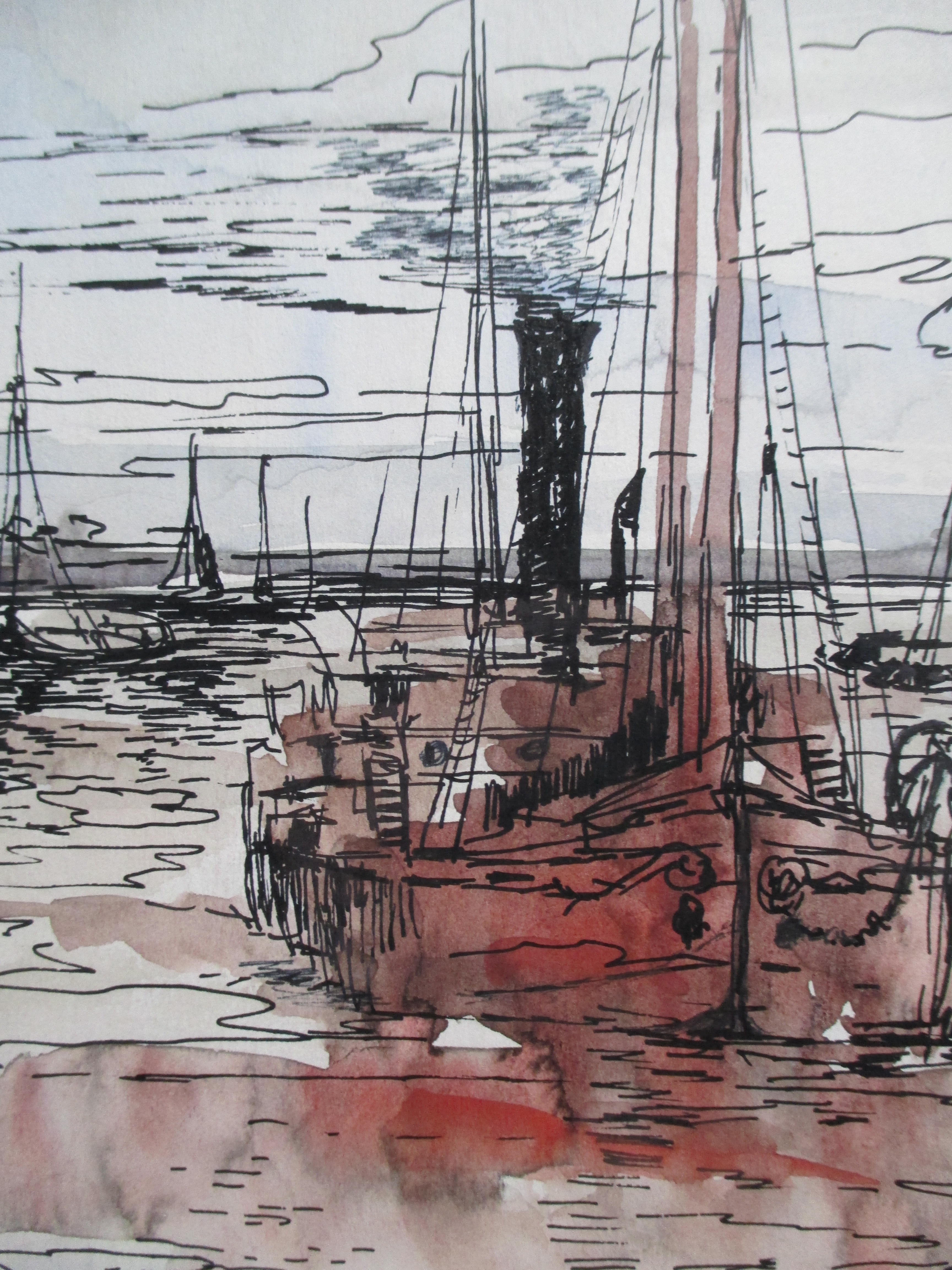 Niet of onleesbaar gesigneerd - Aquarel vissersboten kopen? Bied vanaf 1!