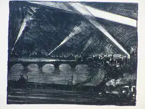 Jan Poortenaar - Zoeklichten boven de Thames - Litho verkauft für € 50!
