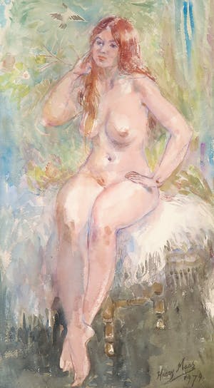 Harry Maas - Aquarel, Zittend naakt - Ingelijst kopen? Bied vanaf 200!