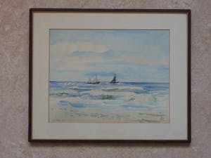 Han Krug - Aquarel "Zee met boten" 1950 kopen? Bied vanaf 45!