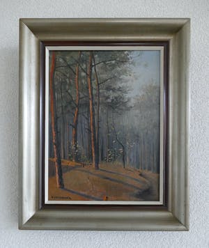 Leo Kurpershoek - Boslandschap bij ondergaande zon kopen? Bied vanaf 120!