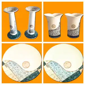 Hutschenreuther - Porzellan Set (6-teilig) 2 Platten 2 Vasen 2 Kerzenständer IG BCE Jubiläum kaufen? Bieten Sie von 48!