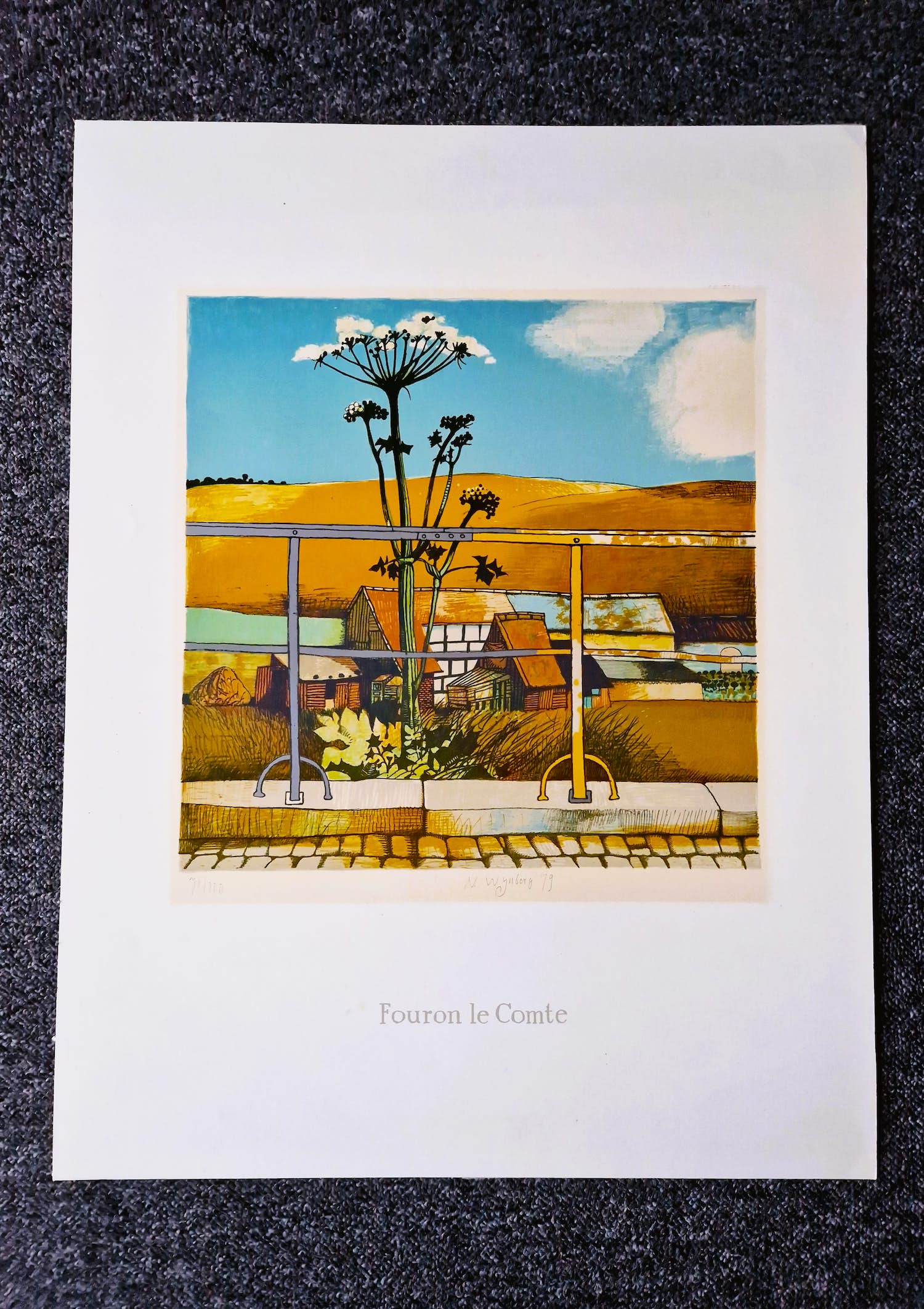 Nicolaas Wijnberg - Fraaie in 1979 gemaakte kleuren lithografie "Fouron Le Comte" gesigneerd verkocht voor € 39!