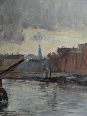 Niet of onleesbaar gesigneerd - Olieverf op doek, verdoekt op board (marouflé) , Havengezicht – Rein Snapper? kopen? Bied vanaf 1!