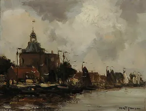 Willem G.F. Jansen - Olieverf op paneel, Havengezicht - Ingelijst kopen? Bied vanaf 350!