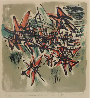 Corneille - Litho, Vol d'oiseaux à la tombée du jour - Ingelijst kopen? Bied vanaf 1!