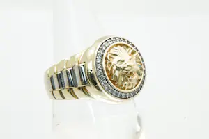 53 - Fraai gedetailleerde 14kt bi-color gouden Leeuwenkop ring kopen? Bied vanaf 370!