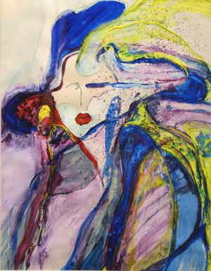 Helene Hill - Let's party - acrylverf op papier verkocht voor € 20!