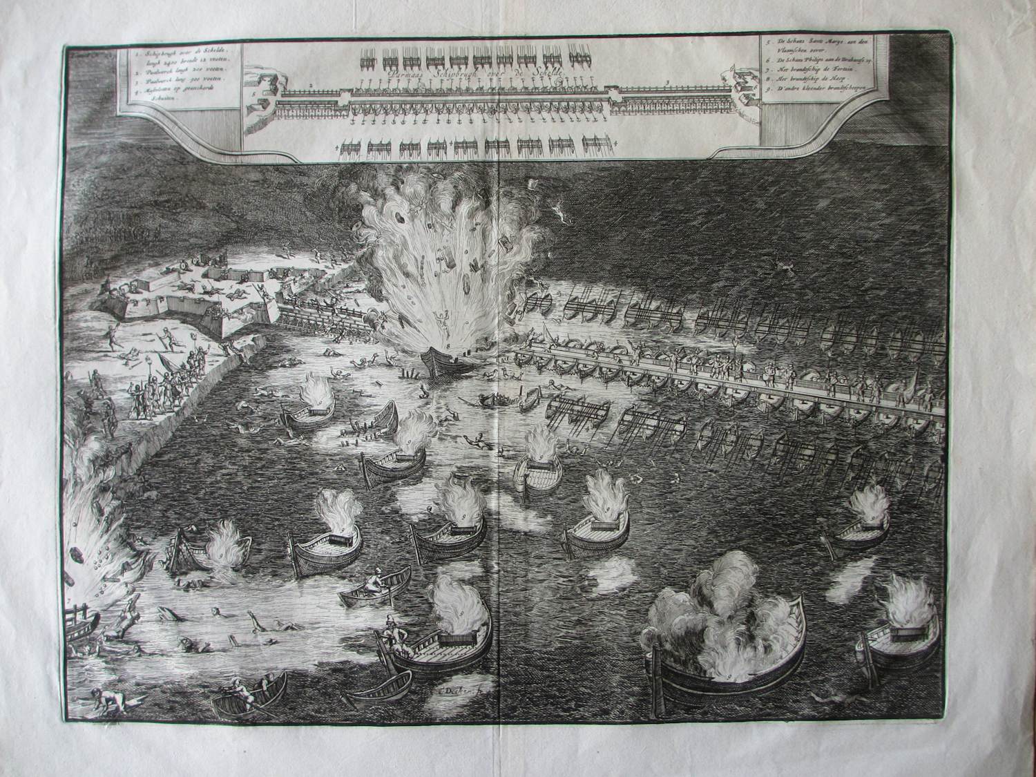 Coenraet Decker - 2 gravures Opblazen ven de schipbrug in de Schelde, 1585 kopen? Bied vanaf 100!