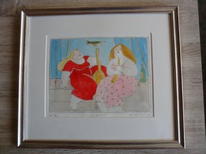 Ada Breedveld - Handgekleurde ets, Titel. "Kleine pauze". kopen? Bied vanaf 50!