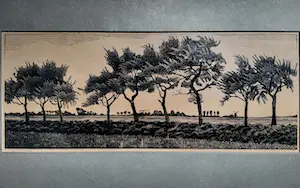 Jan Veringa - polderlandschap - houtsnede kopen? Bied vanaf 1!