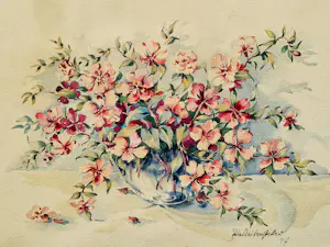 Niet of onleesbaar gesigneerd - Fraai realistisch Aquarel "bloemen in glazen vaas " 1947 - gesigneerd kaufen? Bieten Sie von 1!