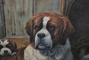 Otto Eerelman - St Bernard met jongen - kleurenlitho 1916 - fraai ingelijst kopen? Bied vanaf 45!