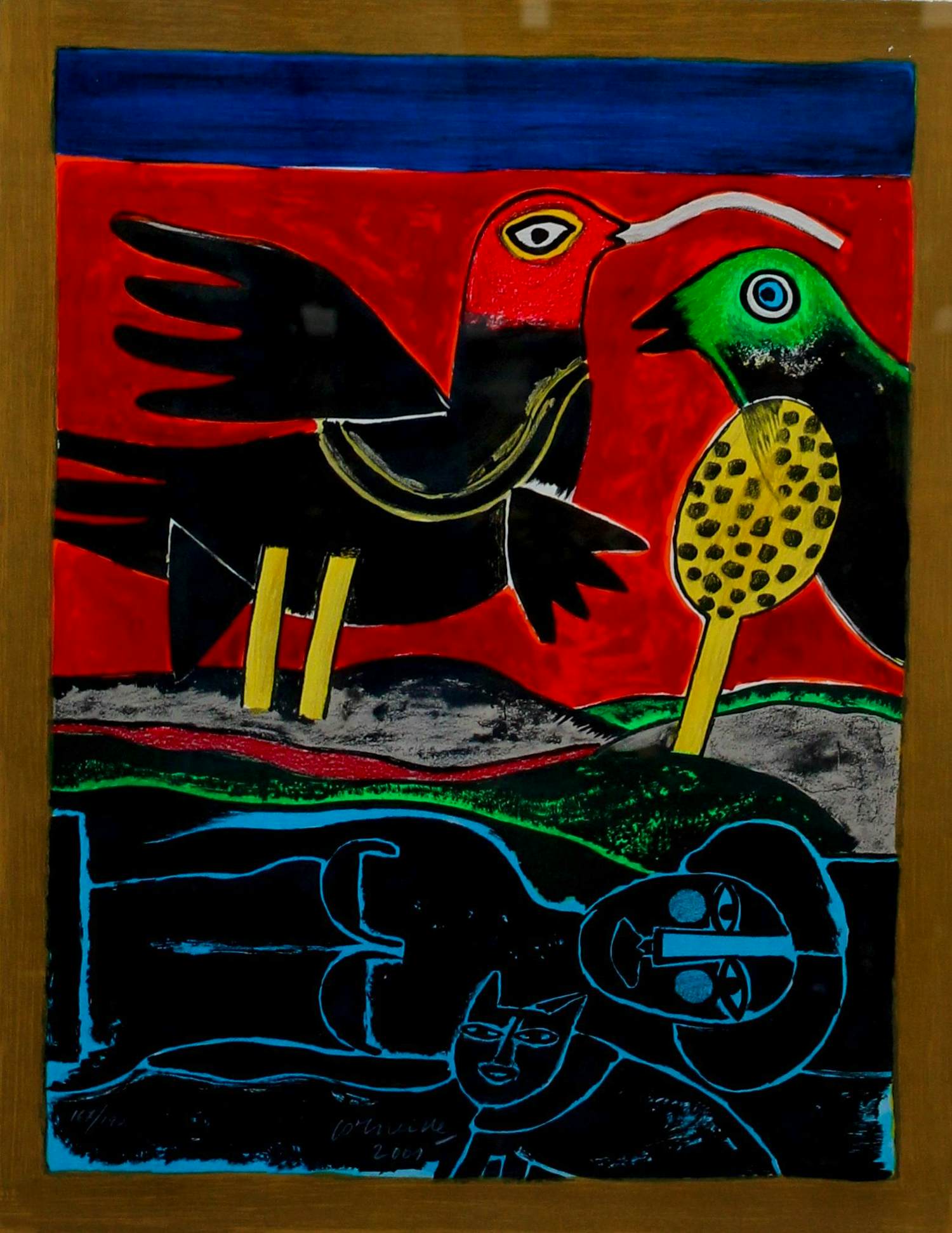 Corneille - Ingelijste litho: Oiseaux en fête - 2001 kopen? Bied vanaf 399!