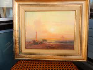 Niet of onleesbaar gesigneerd - B. Muxaurob - strand bij zonsondergang verkocht voor € 1!