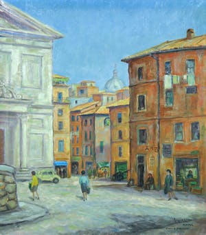 Augustinus van der Linde - Olieverf op doek, Piazza S. Salvatore Roma kopen? Bied vanaf 50!