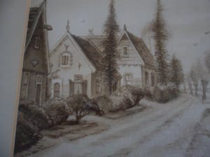 Willem van de Walle - Tekening van een pad met huizen en een vaart. kopen? Bied vanaf 25!