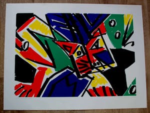 Yolande Brouwers - zeefdruk: kat met schaduw - 1993 kopen? Bied vanaf 30!