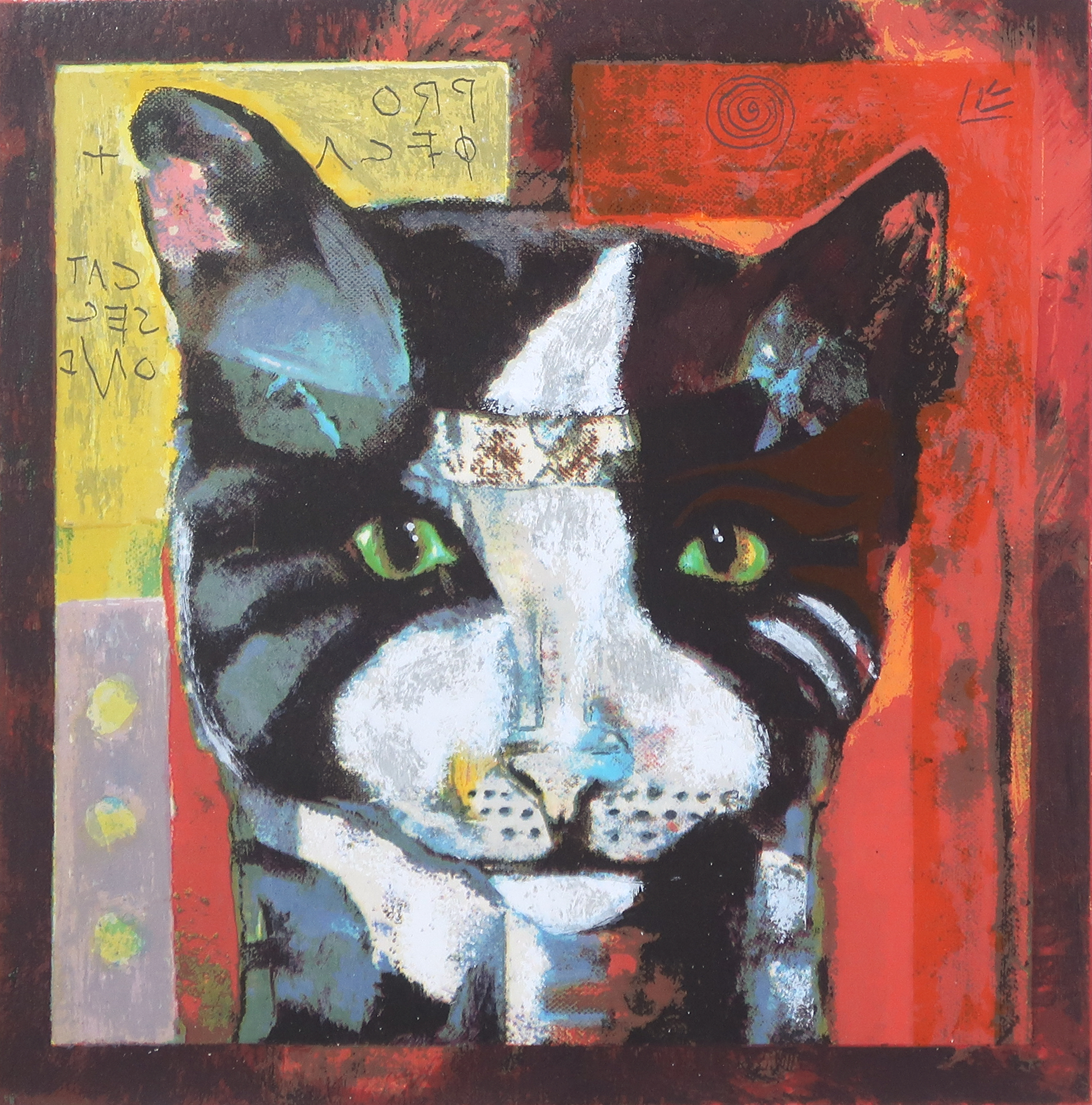 Niet of onleesbaar gesigneerd - Kleurenlitho, Cat kopen? Bied vanaf 1!