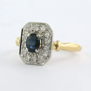 18k bicolour goud ring met saffier en single cut geslepen diamant - rm 16.25 kopen? Bied vanaf 200!