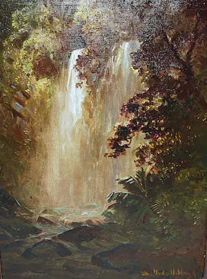AcheterSoedjono Abdullah - Indonesië, een waterval - olieverfschilderij? Enchérissez de 295!