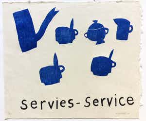 Klaas Gubbels - houtdruk ‘Servies - Service’ - 2010 - oplage 25. verkocht voor € 395!