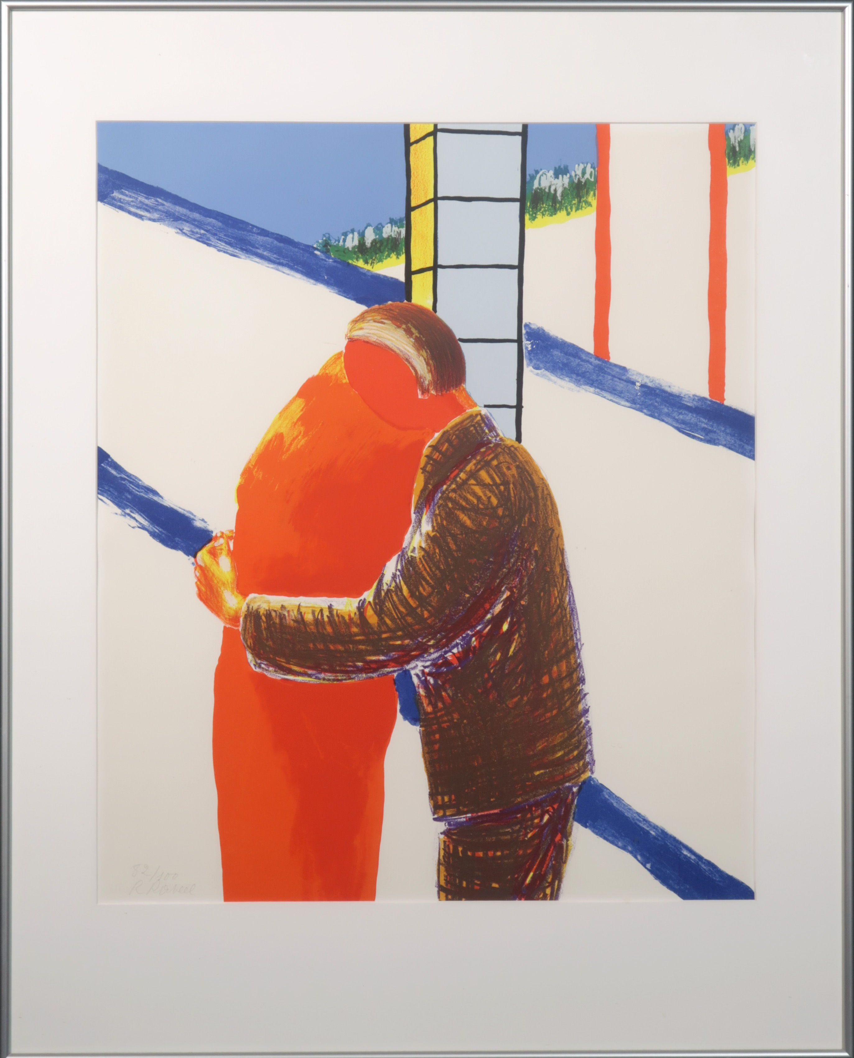 Roger Raveel - Kleurenlitho, Omhelzing - Ingelijst verkocht voor € 1000!