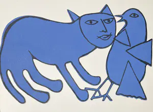 Corneille - metalen sculptuur: kat en vogel kopen? Bied vanaf 550!