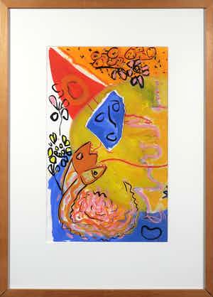 Sanne Nies - Gouache en collage, Feest - Ingelijst verkocht voor € 35!