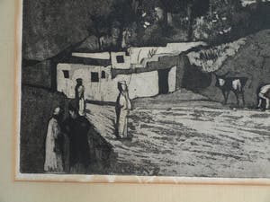 Ber Mengels - Ingelijste ets, Mediterraan mijnlandschap - 1963 kopen? Bied vanaf 35!