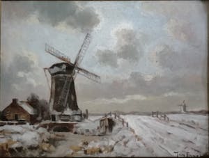 Jan Engel - Molens in winterlandschap kopen? Bied vanaf 75!
