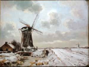 Jan Engel - Molens in winterlandschap verkocht voor € 75!
