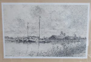 Niet of onleesbaar gesigneerd - Penetekening Rivierlandschap gesigneerd Rijkers kopen? Bied vanaf 1!