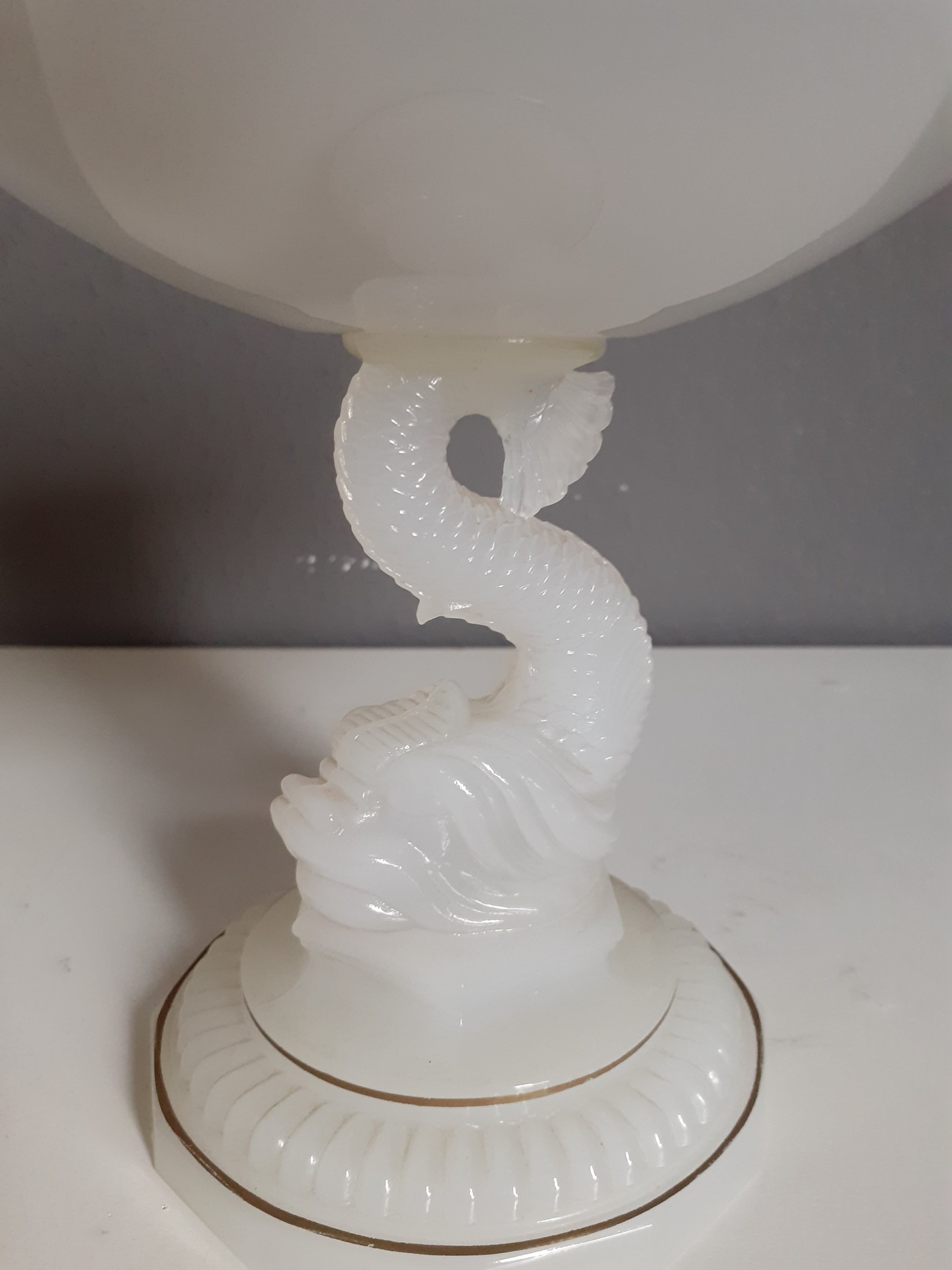 Cristallerie de Portieux Melkglas Sierschaal Fish/Dolfijn met gouden