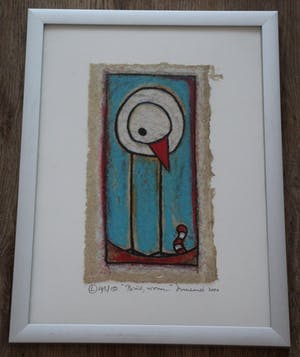 Hans Innemee - ingelijste zeefdruk: Bird, worm... - 2000 kopen? Bied vanaf 150!