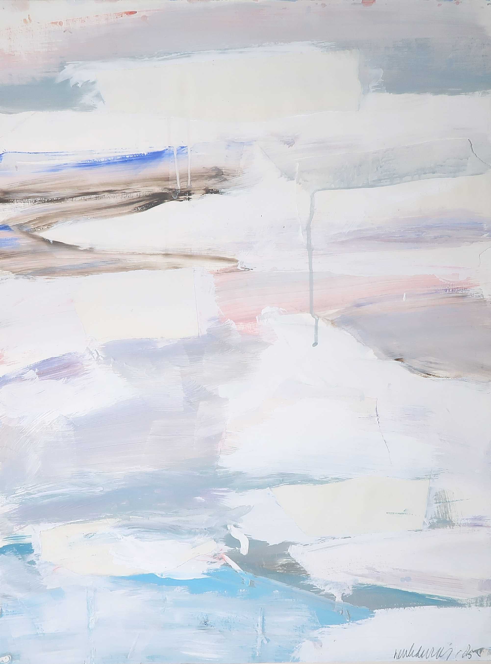 Henk de Vries - Acryl en collage op papier, Waddenzee verkocht voor € 40!