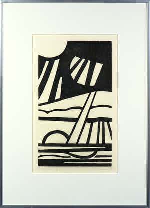 Paul Overhaus - Houtsnede, Bovenwad - Ingelijst verkocht voor € 35!