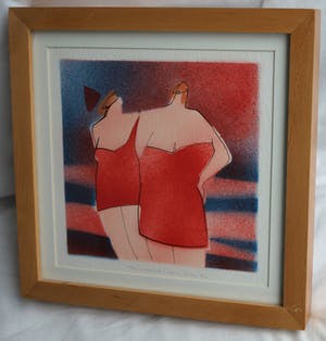 Cora Vries - Ingelijste zeefdruk , The Night , Vrouwen in badpak – Loodskado 1995 kopen? Bied vanaf 45!