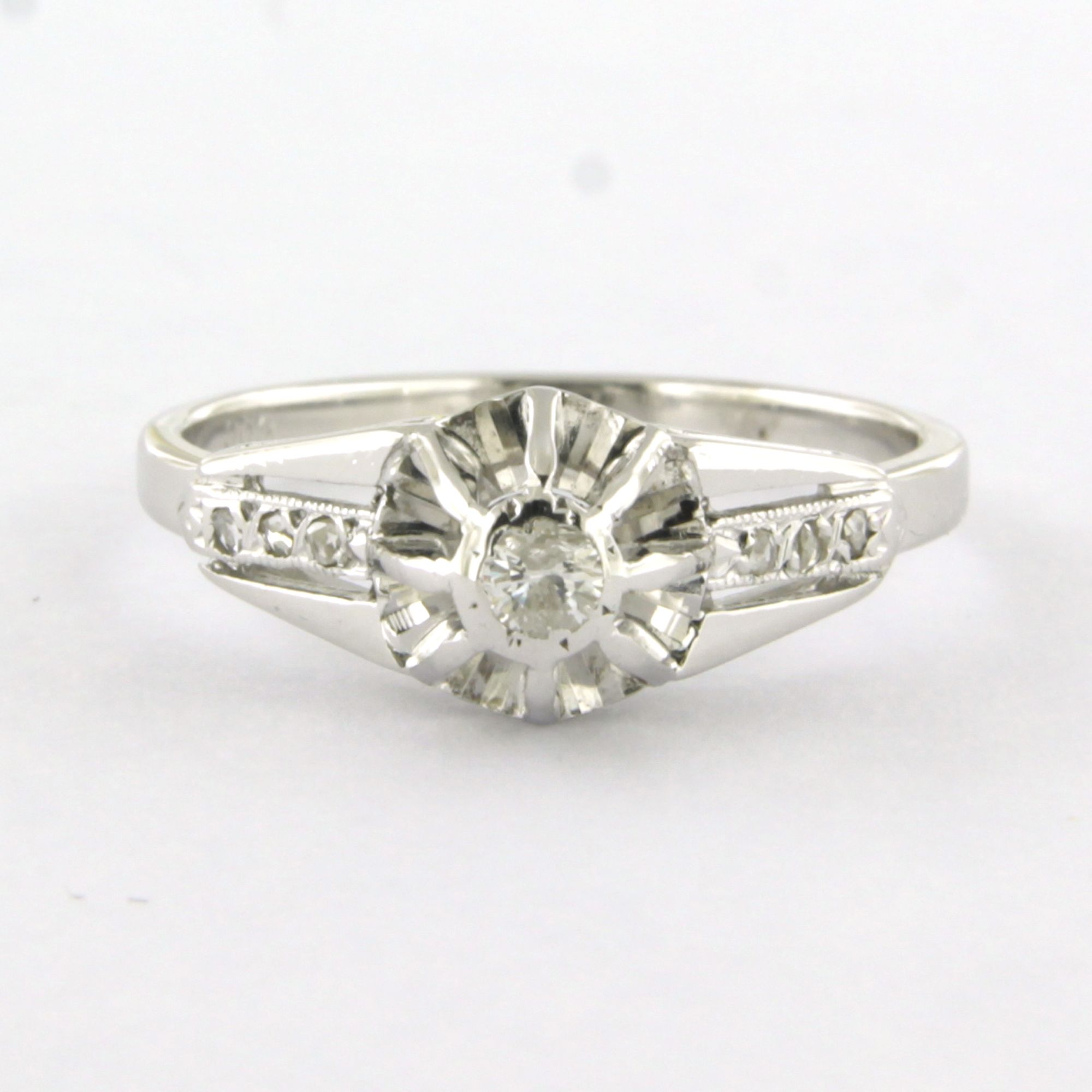 ART DECO 14k witgouden ring met briljant en roos geslepen diamant tot. 0.08ct kopen? Bied vanaf 260!