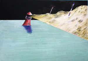 Hannes Postma - Aquarel: Surrealistisch zeegezicht - 1971 verkocht voor € 225!