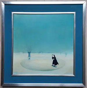 Meike Sund - Schaatsende nonnen, olieverf op doek (netjes ingelijst) kopen? Bied vanaf 225!
