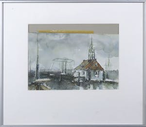 Niet of onleesbaar gesigneerd - Aquarel, Havengezicht - Ingelijst kopen? Bied vanaf 1!