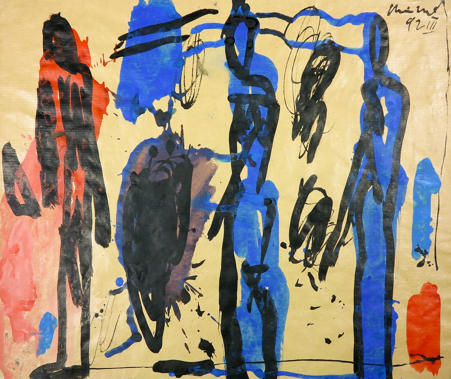 Henning Kürschner - Acryl op papier, Drei Nervöse verkocht voor € 100!